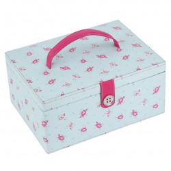 LARGE FLORAL DUCK EGG SEWING BOX 31x23x14.5