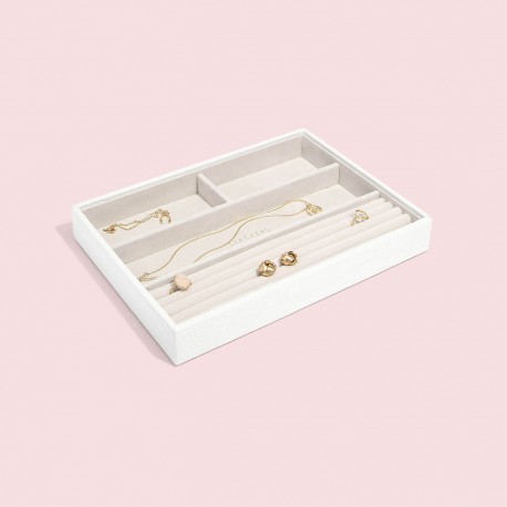 STACKERS CHALK WHITE CROC 4 SECTION JEWELLERY BOX